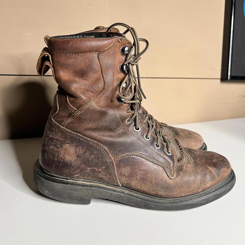 Red Wing Shoes 1102 Work Combat Boots Mens 9 Brown Leather Slip Resistant‎ EH